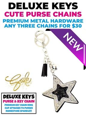 DeLuxe Keys Rhinestone Keychain/Purse Chain White Star